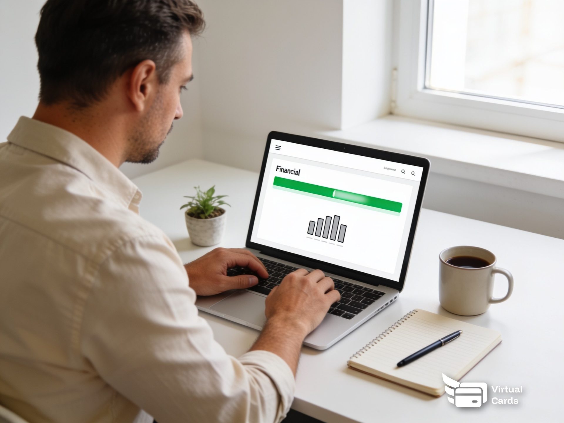 A small-business owner working at a laptop showing a spend-limit dashboard, representing the question of whether issuing a contractor a company card affects their 1099 status.
